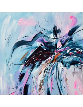 tableau bleu et rose sur bois entoilé