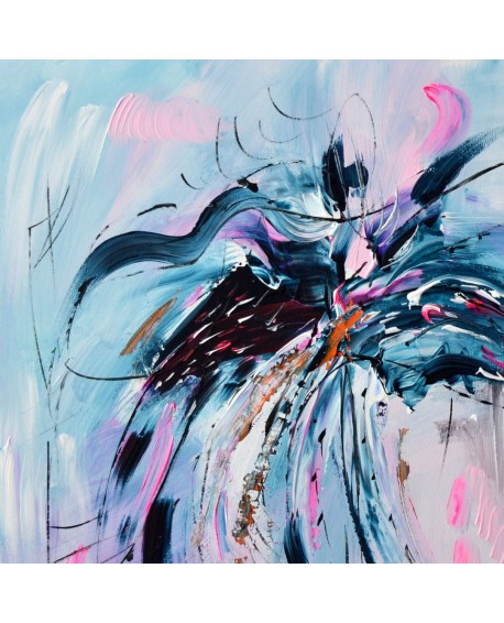 tableau bleu et rose sur bois entoilé