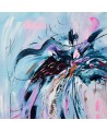 tableau bleu et rose sur bois entoilé