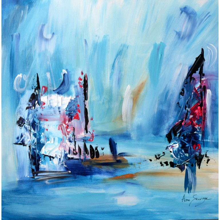 tableau abstrait bleu sur bois entoilé
