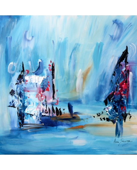 tableau abstrait bleu sur bois entoilé