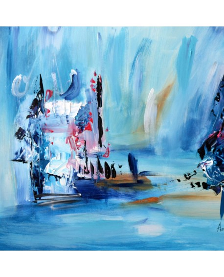 tableau abstrait bleu sur bois entoilé
