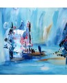 tableau abstrait bleu sur bois entoilé