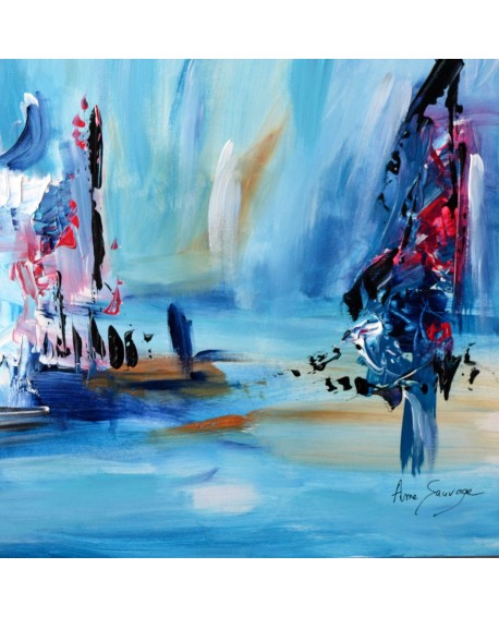 tableau abstrait bleu sur bois entoilé