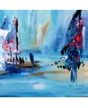 tableau abstrait bleu sur bois entoilé