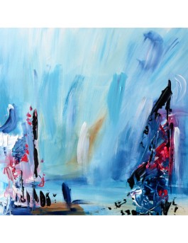 tableau abstrait bleu sur bois entoilé