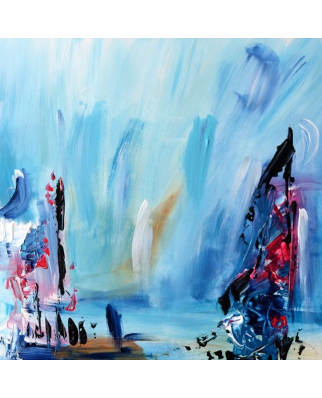 tableau abstrait bleu sur bois entoilé