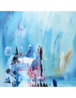 tableau abstrait bleu sur bois entoilé