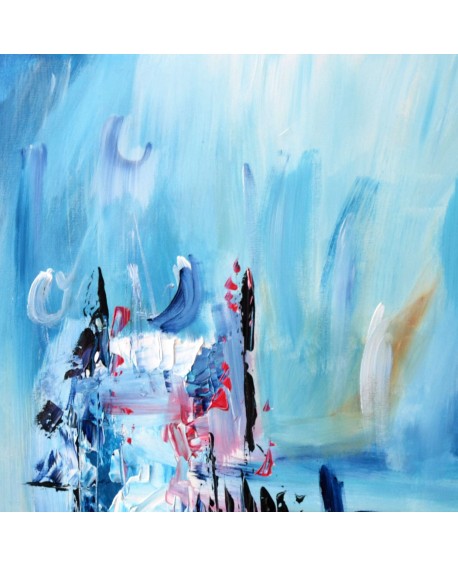 tableau abstrait bleu sur bois entoilé