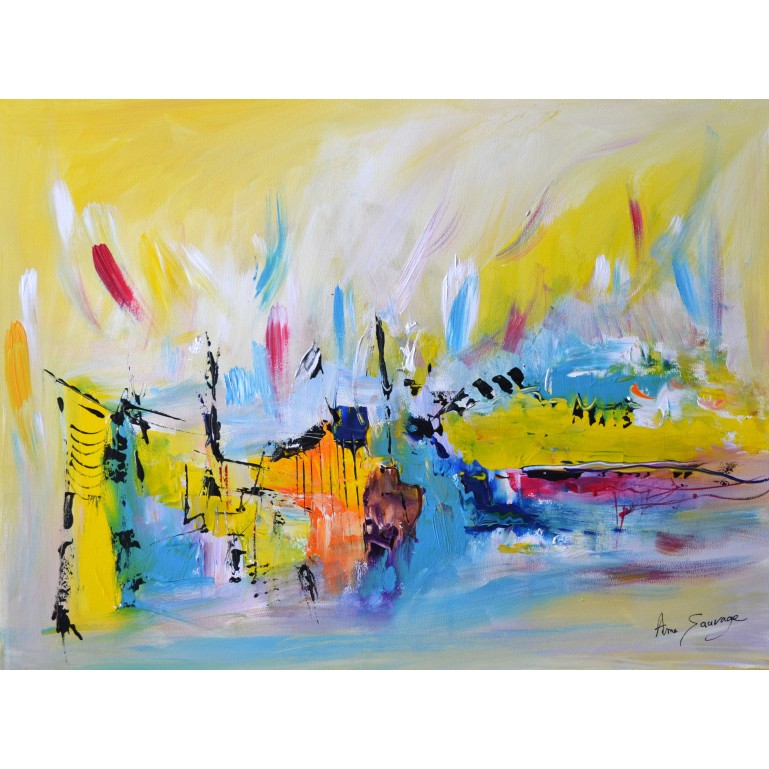 tableau abstrait coloré sur bois entoilé