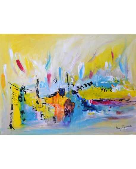 tableau abstrait coloré sur bois entoilé