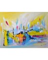 tableau abstrait coloré sur bois entoilé