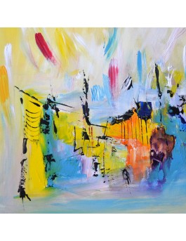 tableau abstrait coloré sur bois entoilé