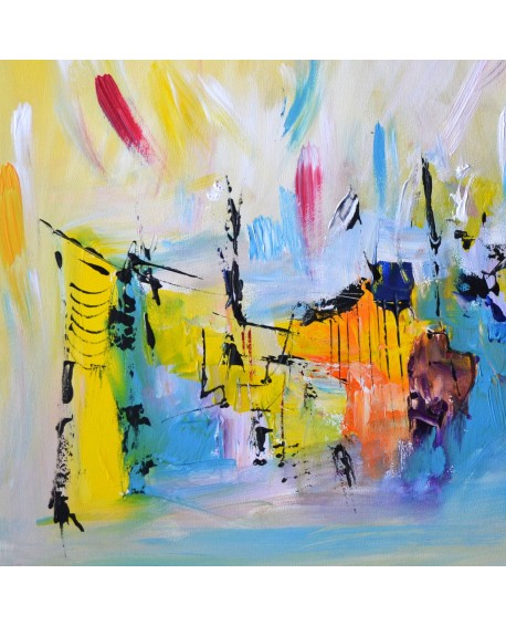 tableau abstrait coloré sur bois entoilé