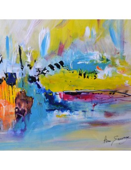 tableau abstrait coloré sur bois entoilé