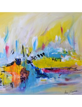tableau abstrait coloré sur bois entoilé