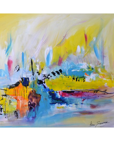 tableau abstrait coloré sur bois entoilé