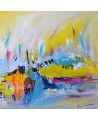 tableau abstrait coloré sur bois entoilé