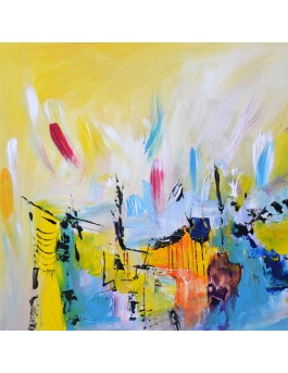 tableau abstrait coloré sur bois entoilé