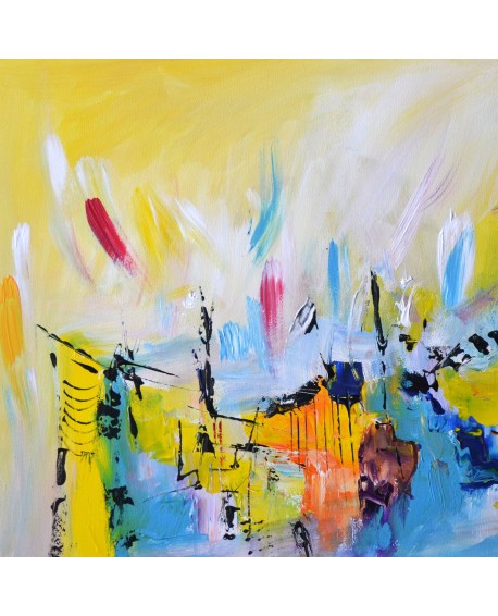tableau abstrait coloré sur bois entoilé