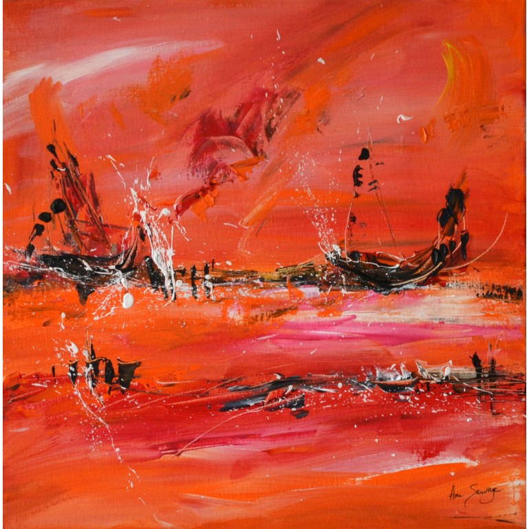 tableau abstrait orange noir