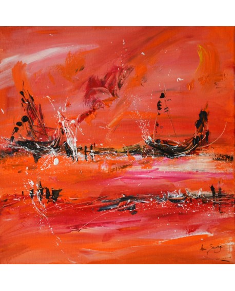 tableau abstrait orange noir
