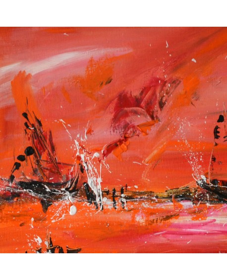 Bateaux sur le monde - tableau abstrait orange