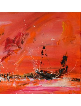 Bateaux sur le monde - tableau abstrait orange