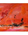 Bateaux sur le monde - tableau abstrait orange