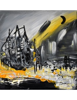 tableau abstrait noir et jaune