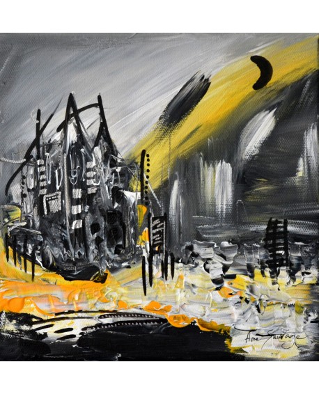 tableau abstrait noir et jaune