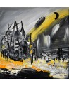 tableau abstrait noir et jaune