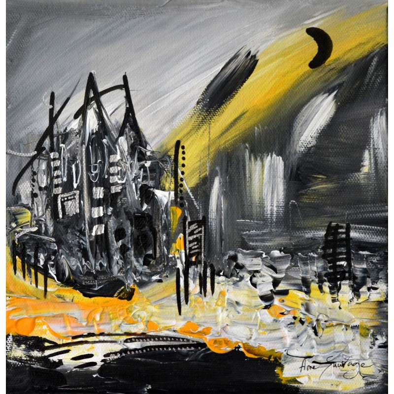 tableau abstrait noir et jaune