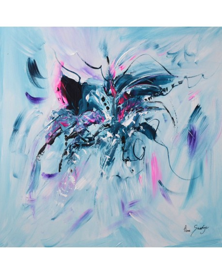 tableau abstrait bleu pas cher sur plaque de bois
