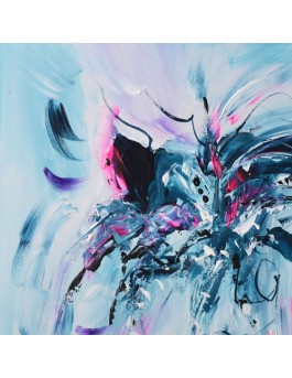 tableau abstrait bleu pas cher sur plaque de bois