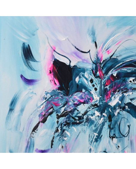 tableau abstrait bleu pas cher sur plaque de bois