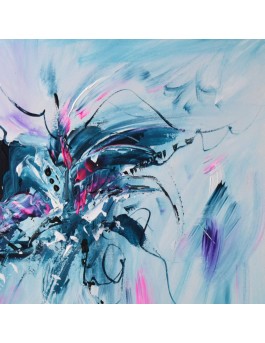 tableau abstrait bleu pas cher sur plaque de bois