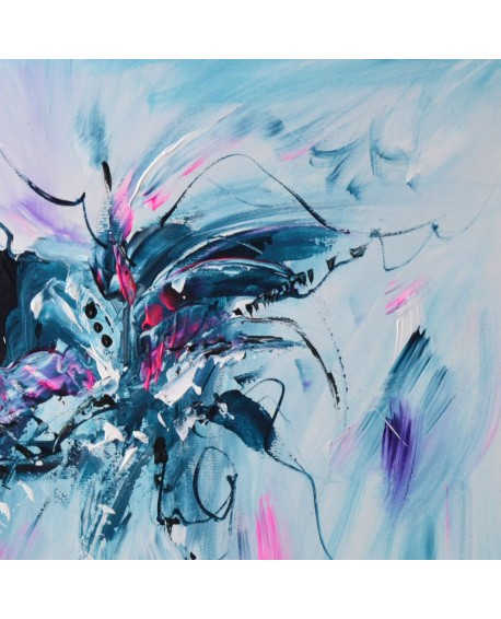 tableau abstrait bleu pas cher sur plaque de bois