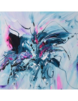 tableau abstrait bleu pas cher sur plaque de bois