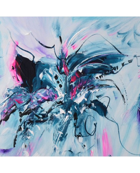 tableau abstrait bleu pas cher sur plaque de bois