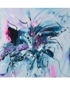 tableau abstrait bleu pas cher sur plaque de bois