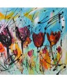 Tulipes - peinture abstraite de fleurs sur plaque de bois