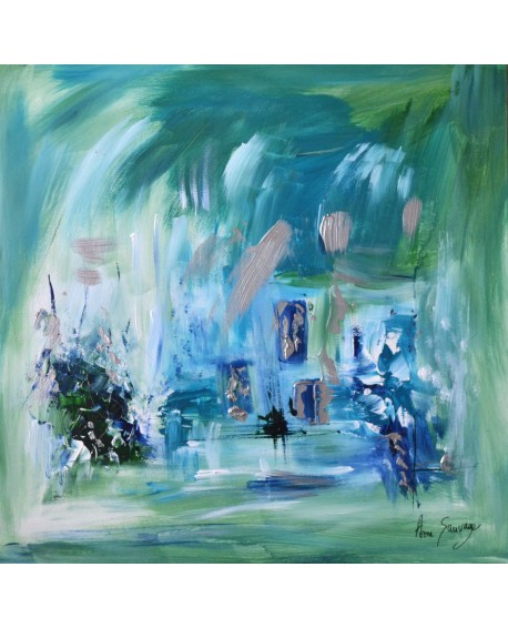 tableau abstrait vert et bleu