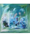 tableau abstrait vert et bleu