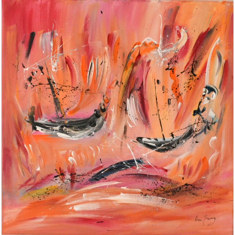 tableau abstrait orange rouge