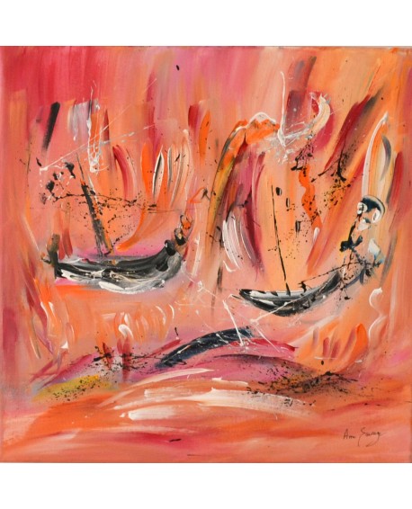 tableau abstrait orange rouge