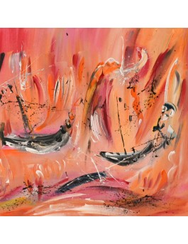 tableau abstrait orange rouge