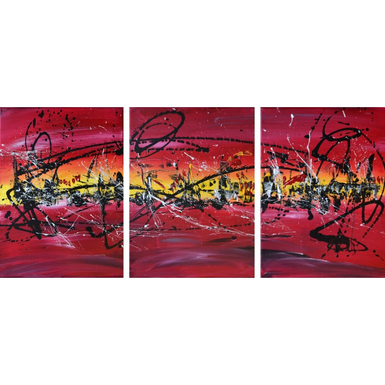 tableau triptyque rouge noir jaune