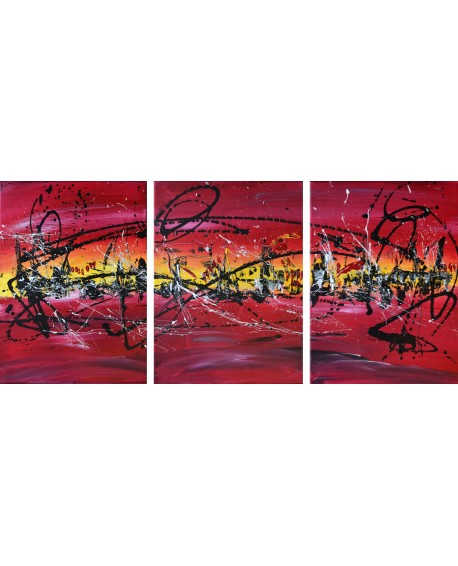 tableau triptyque rouge noir jaune