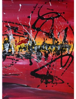 tableau triptyque rouge noir jaune